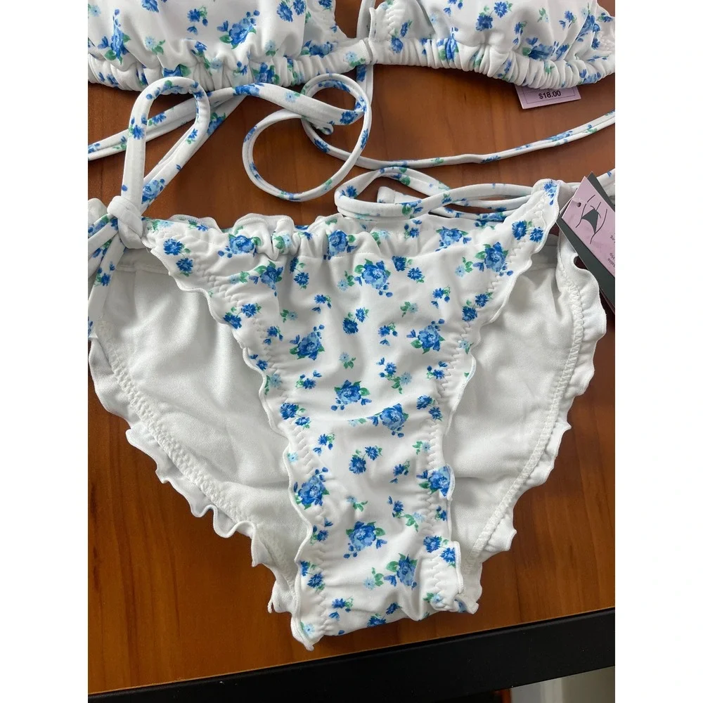 Wild Fable 2-piece‎ Floral Ruffle Bikini Set Triangle Top High Leg Bottom XS